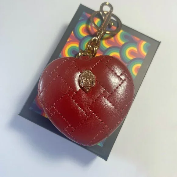 NEW Kurt Geiger Kensington Quilted Heart Mirror Bag Charm Red Vegan Leather NIB - Picture 3 of 5